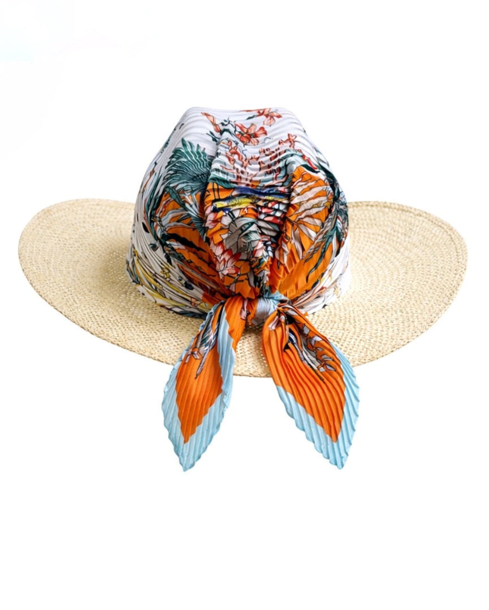 Laguna Whisper straw hat with silk scarf, worn in a relaxed coastal setting with a soft, elegant silhouette, Tamar Tsomaia