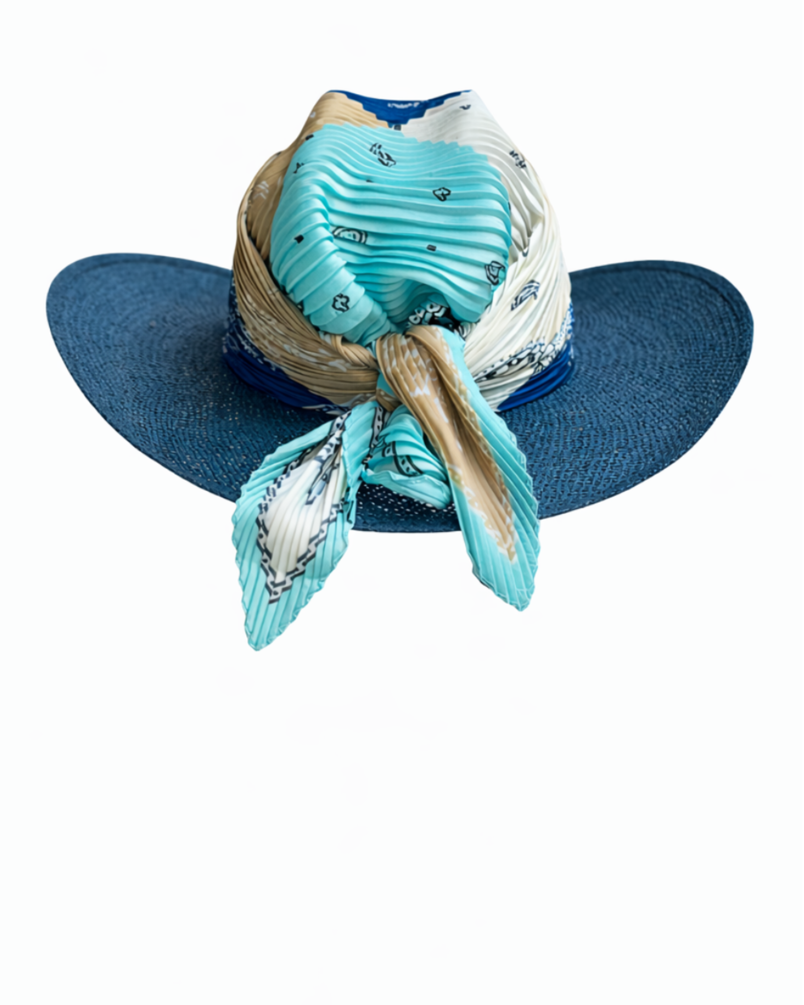 Texas Allure straw hat with silk scarf, featuring a bold silhouette designed for confident, modern elegance.