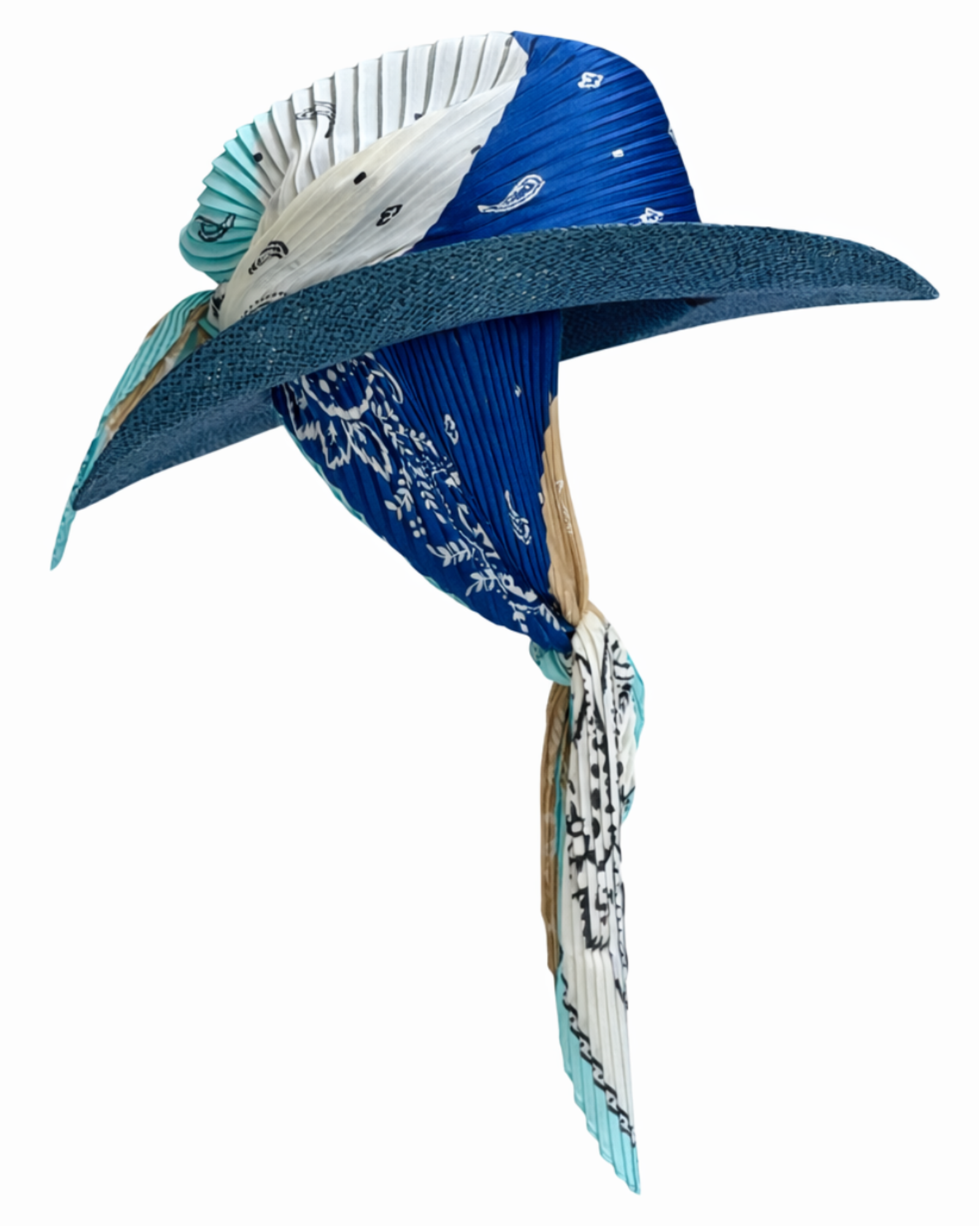 Texas Allure straw hat with silk scarf, featuring a bold silhouette designed for confident, modern elegance.