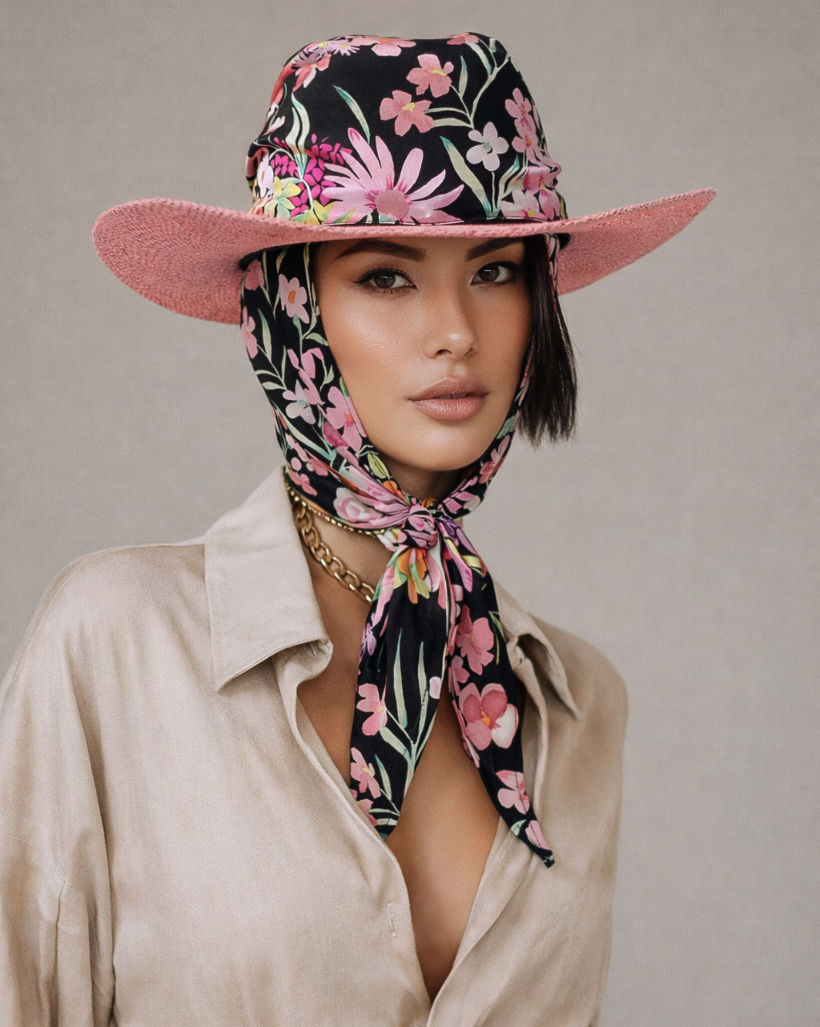 Tokyo Bloom straw hat with silk scarf, inspired by modern minimalism and refined urban elegance, Tamar Tsomaia, shop tamar tsomaia