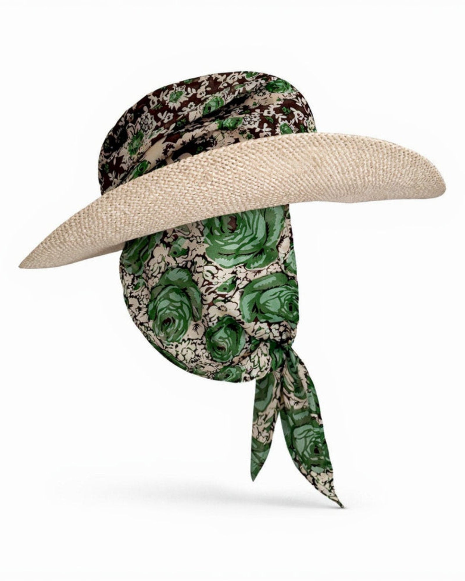 Tulum Tropic straw hat with silk scarf, inspired by warm coastal destinations and effortless modern elegance.